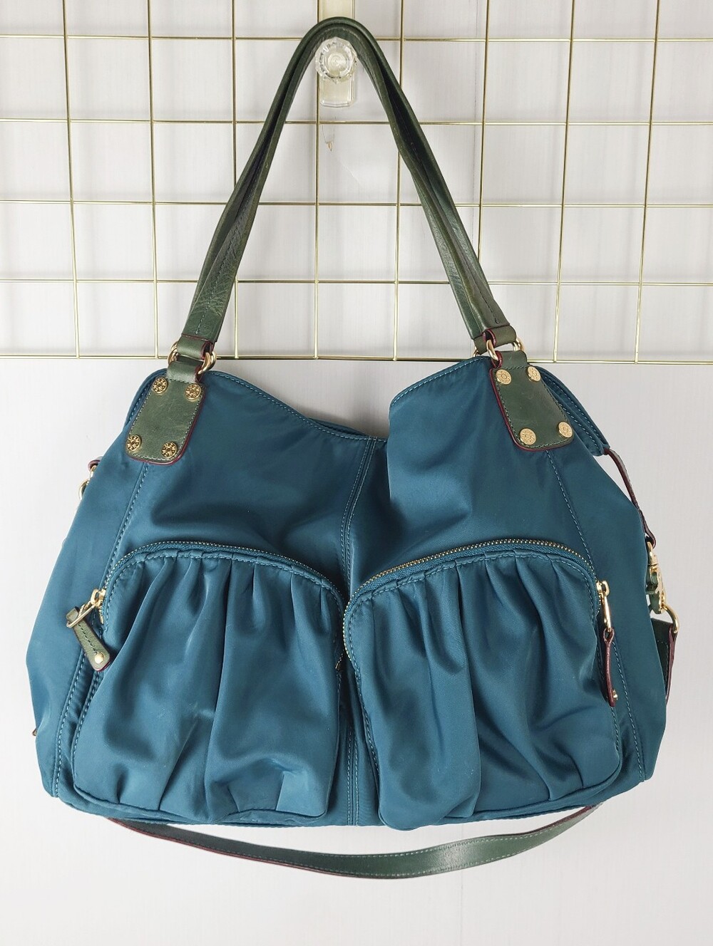 MZ Wallace Emma Bedford Teal Nylon Leather Shoulder Bag